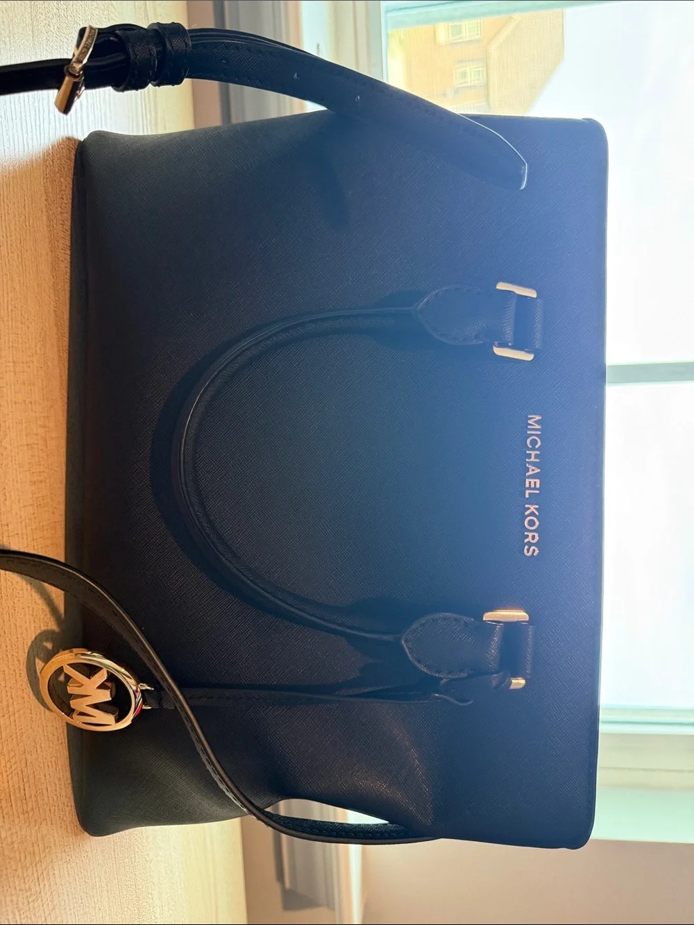 Michael Kors Savannah Large Satchel + Matching Wallet Black Saffiano Leather
